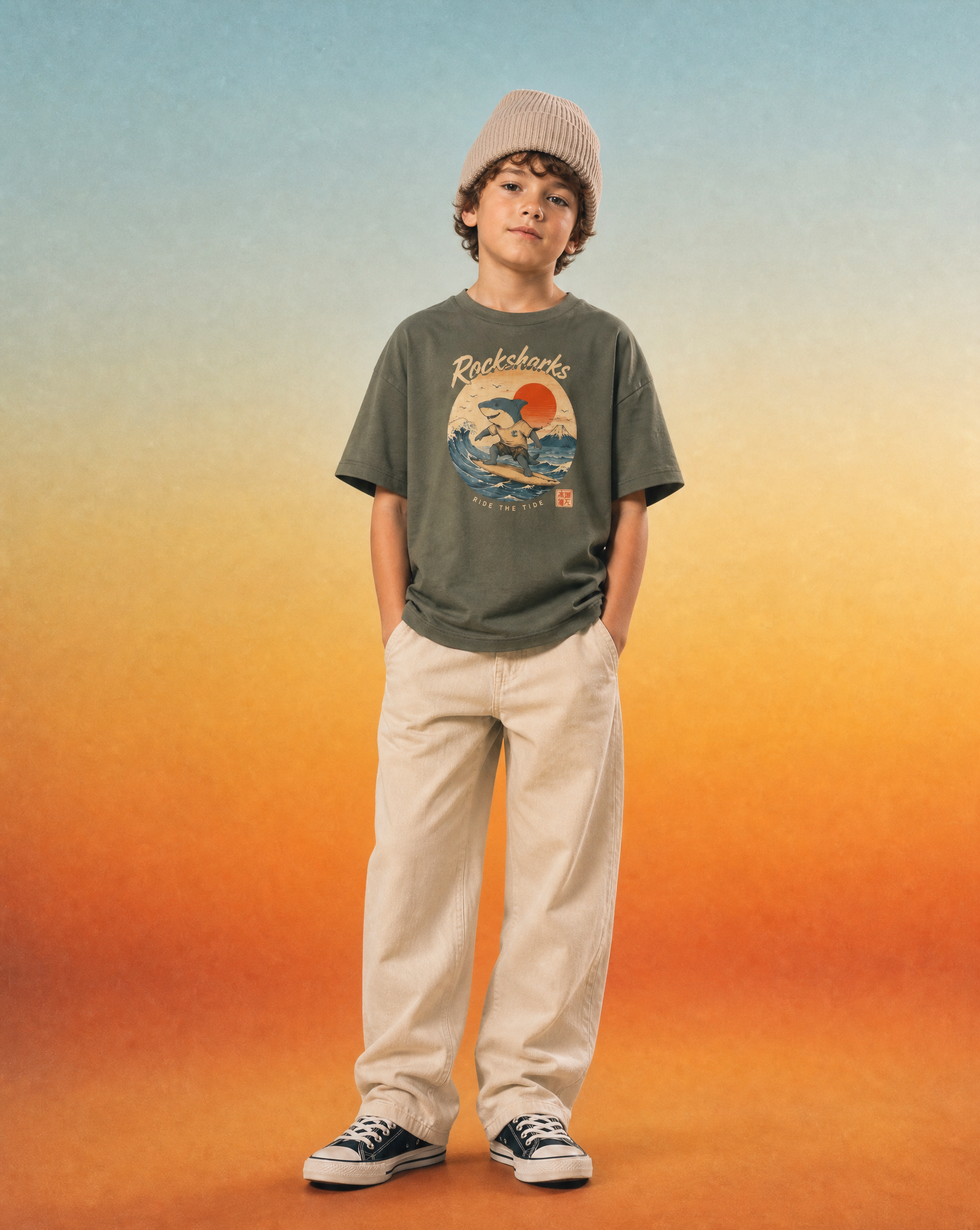 Rock Sharks | Camiseta oversize infantil de algodón orgánico